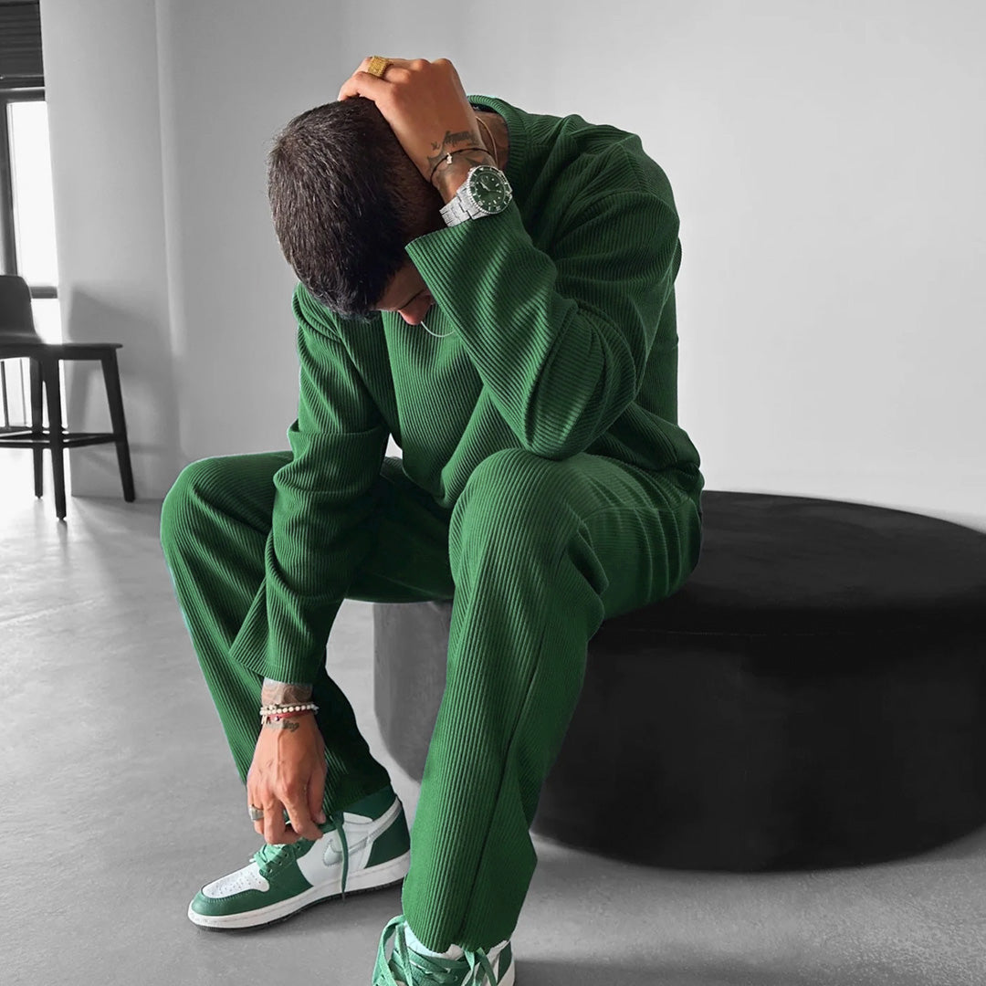 O Neck T-Shirt & Trouser Set - Green