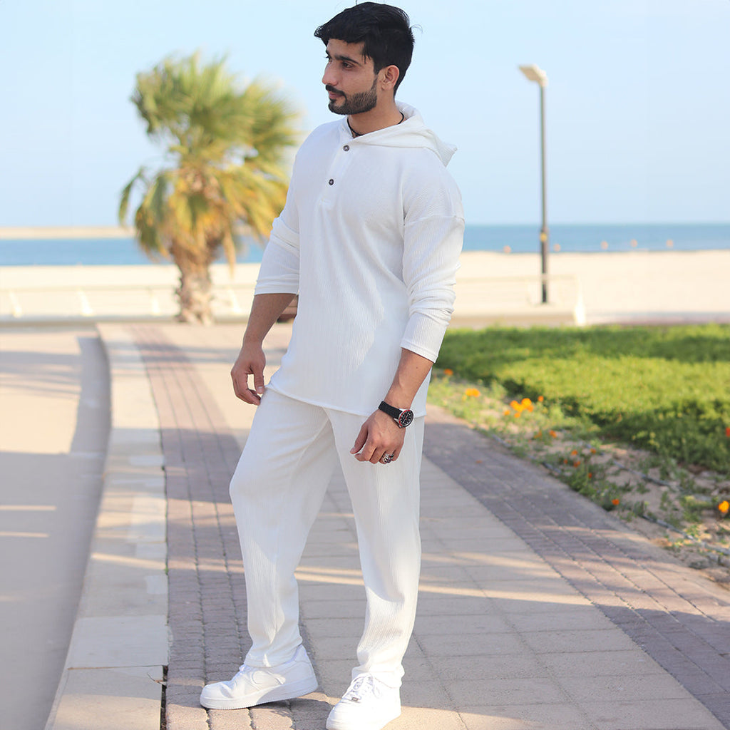 HoodieShirt & Trouser Set - White
