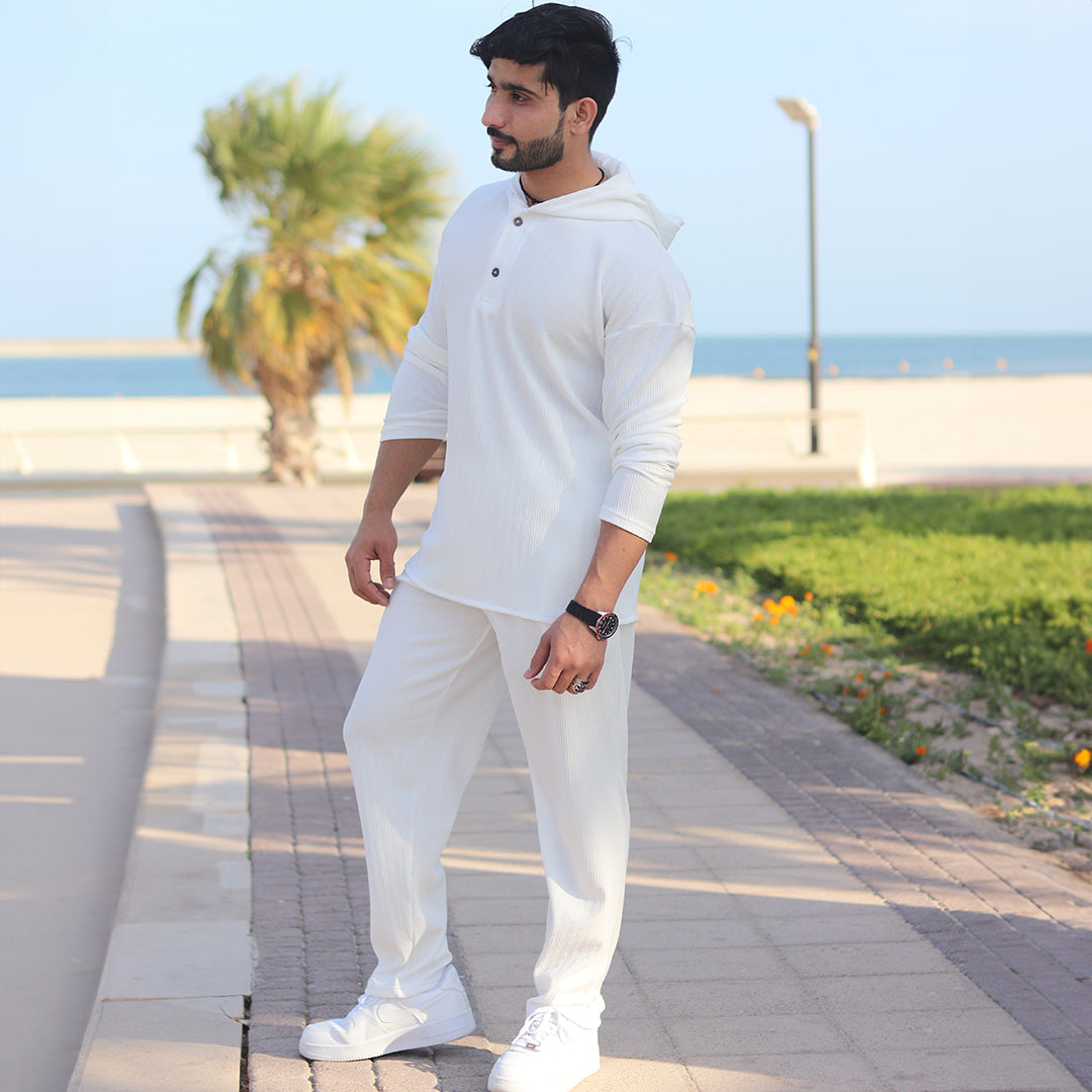 HoodieShirt & Trouser Set - White