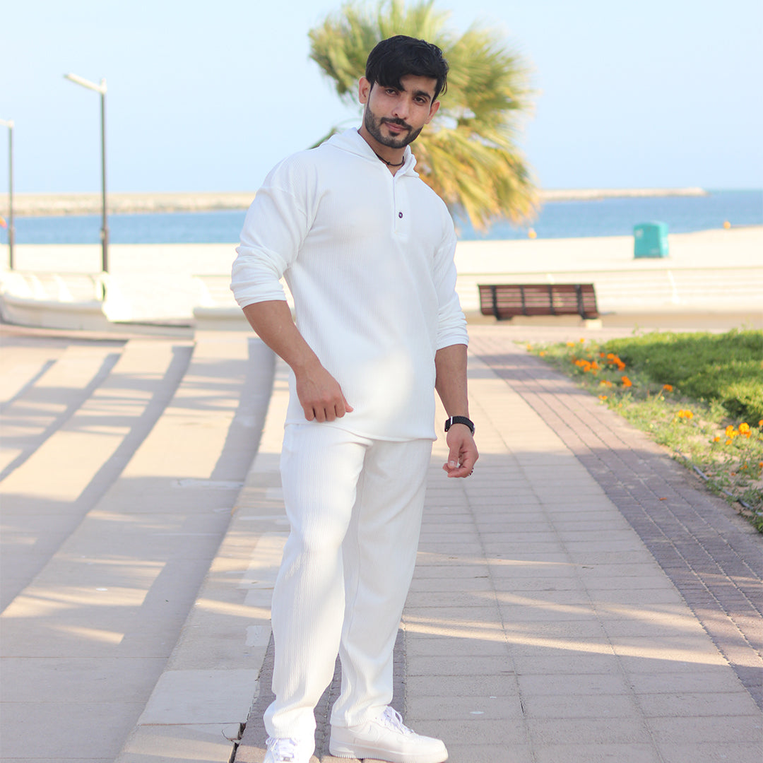 HoodieShirt & Trouser Set - White