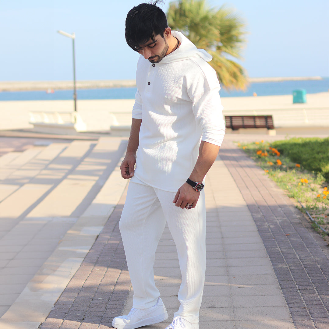 HoodieShirt & Trouser Set - White