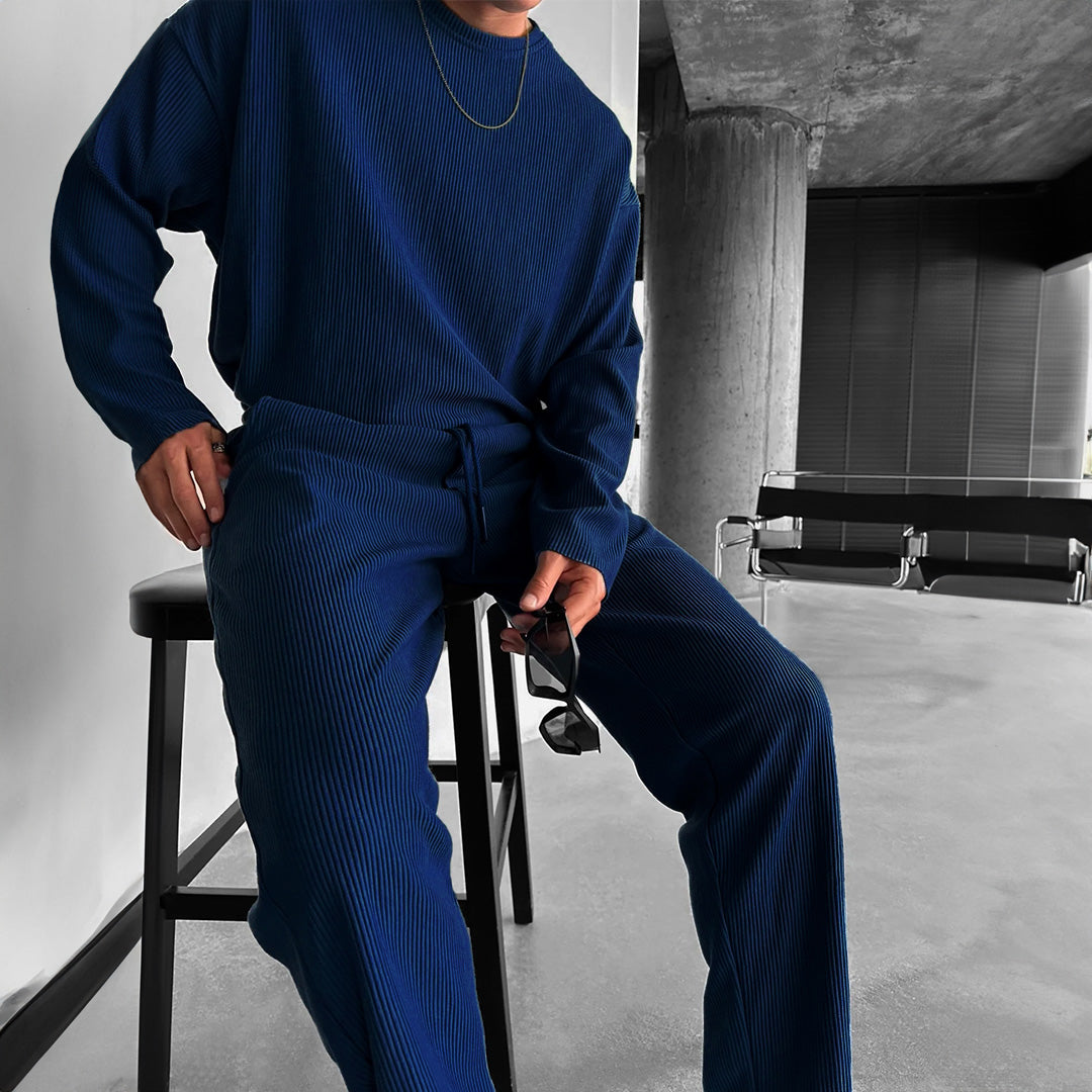 O Neck T-Shirt & Trouser Set - Navy Blue