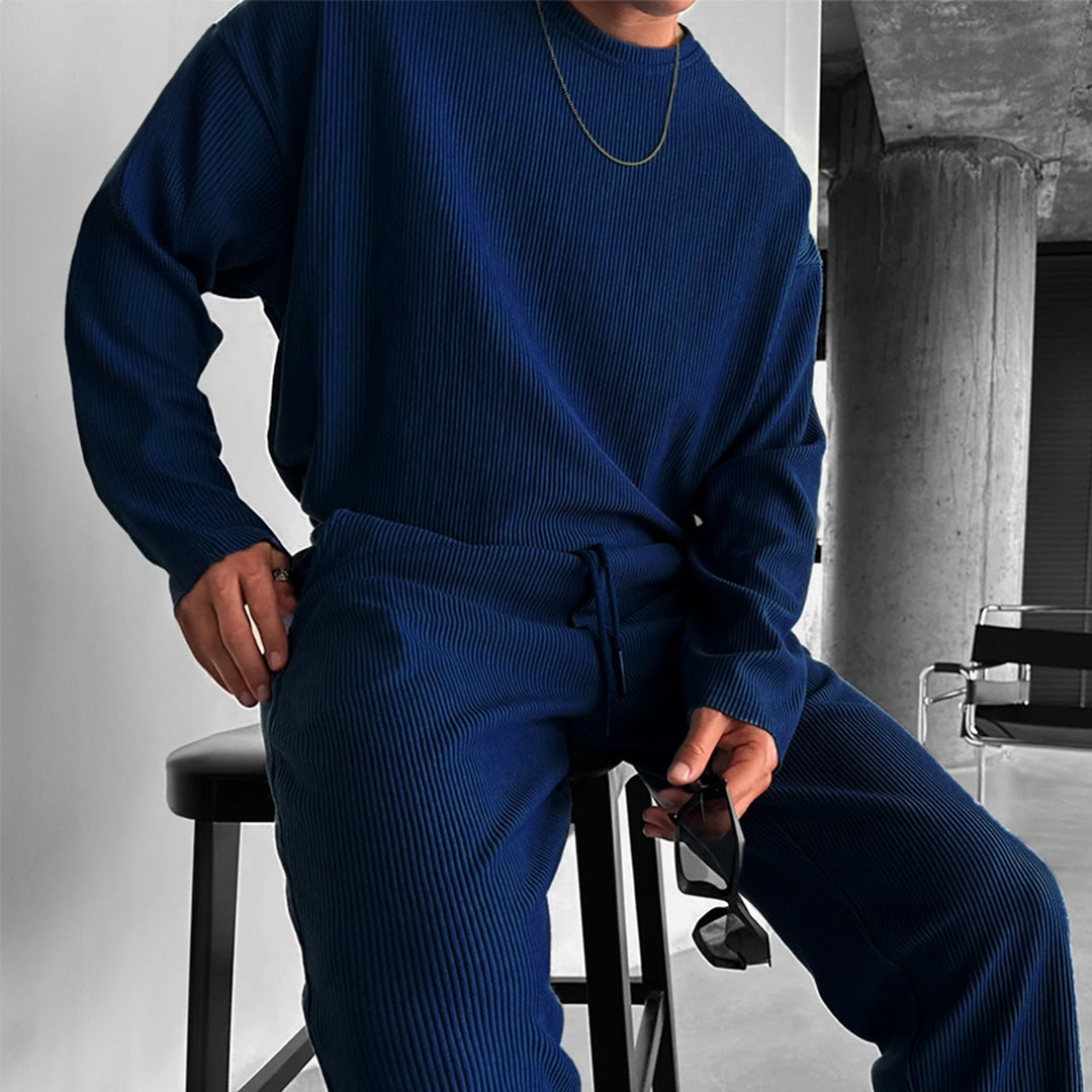 RIBBED FULL SLEEVES T-SHIRT - NAVY