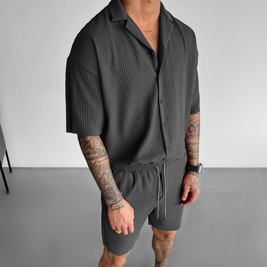 Collar Shirt & Short Set - Anthracite