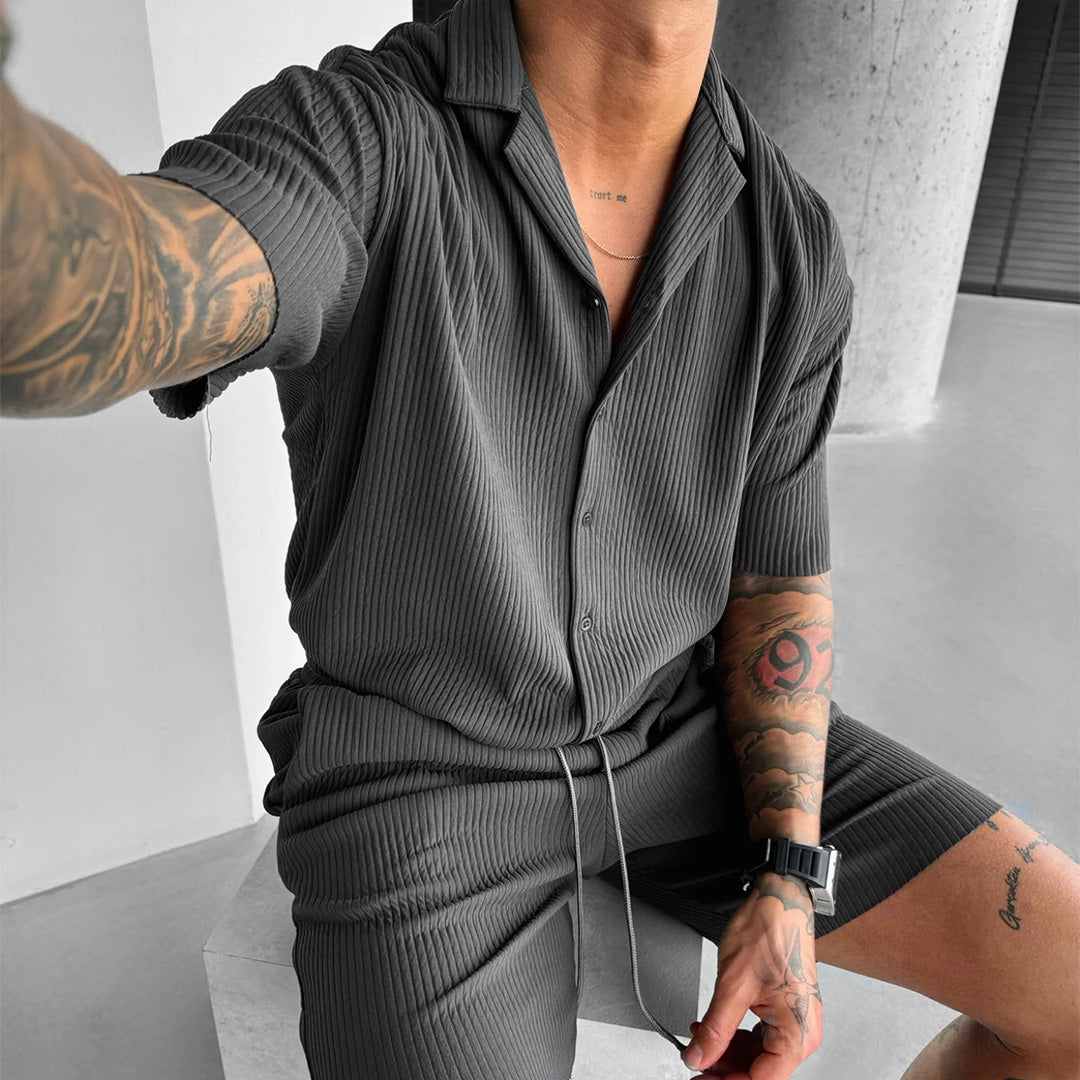Collar Shirt & Short Set - Anthracite