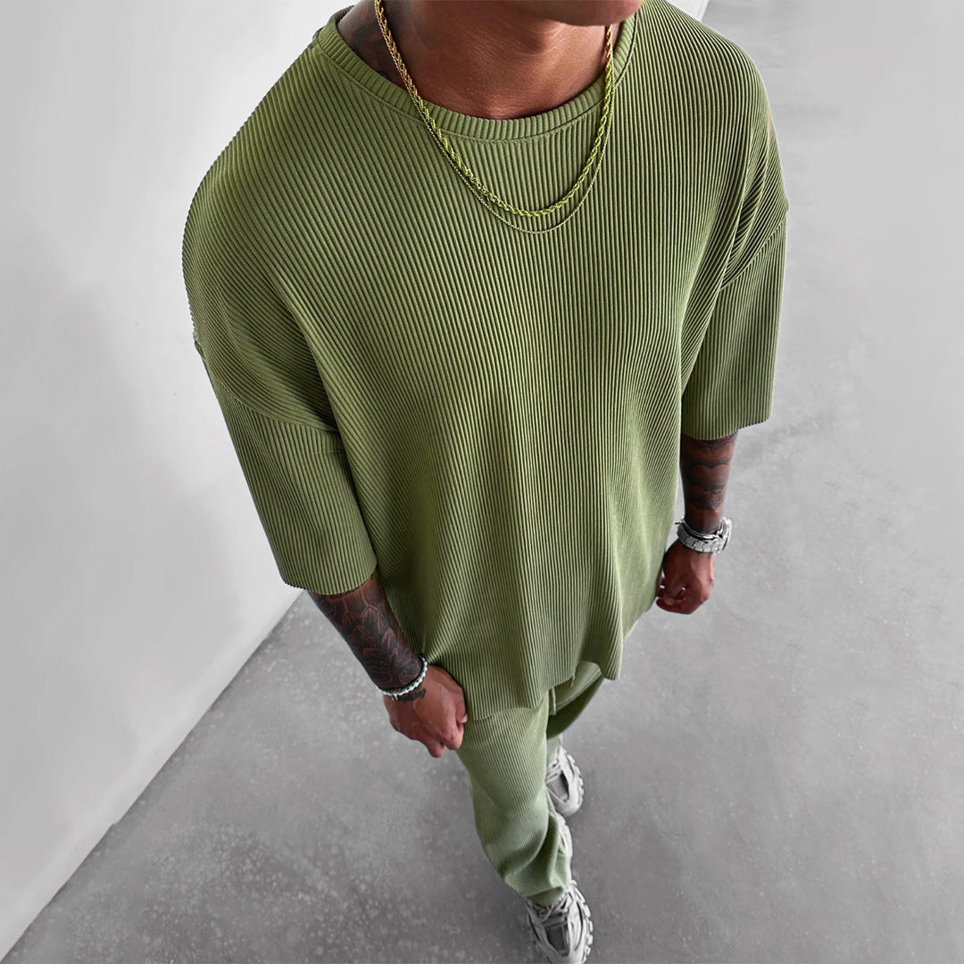 O Neck T-Shirt & Trouser Set - Pistachio