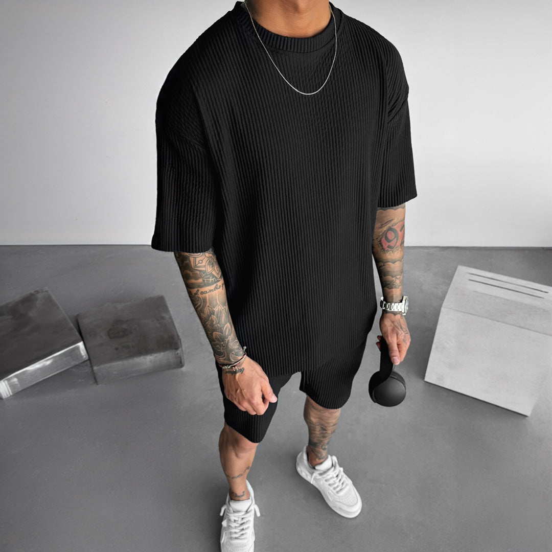 O Neck T-Shirt & Short Set - Black