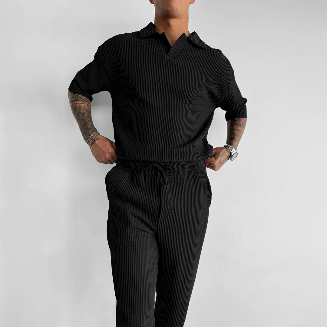 Polo T-Shirt & Trouser Cord Set - Black