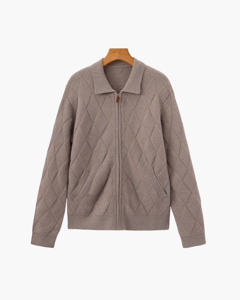 Heritage Diamond Knit Zip Cardigan - Old Money