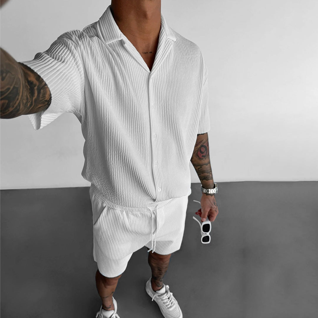 Collar Shirt & Short Set - White