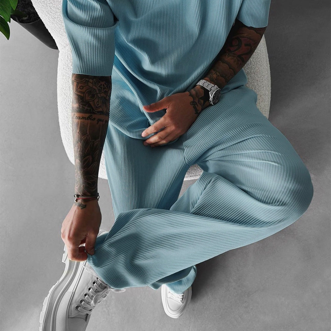 O Neck T-Shirt & Trouser Set - Coronet Blue