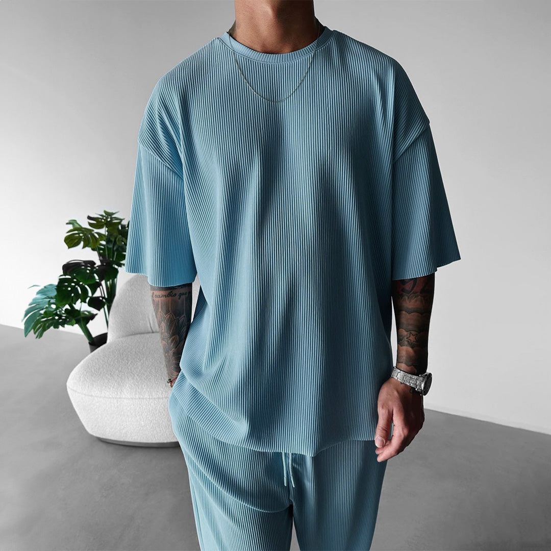 O Neck T-Shirt & Trouser Set - Coronet Blue