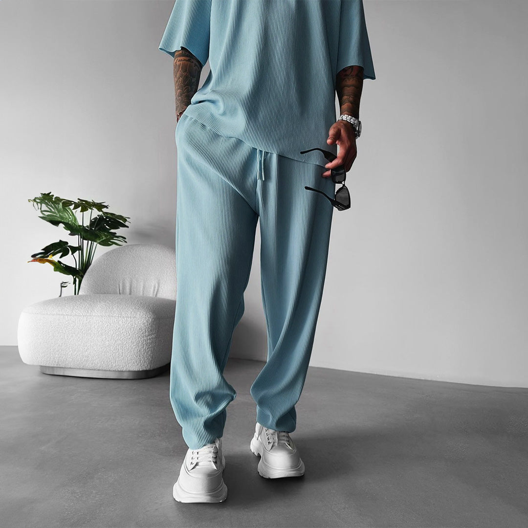 O Neck T-Shirt & Trouser Set - Coronet Blue