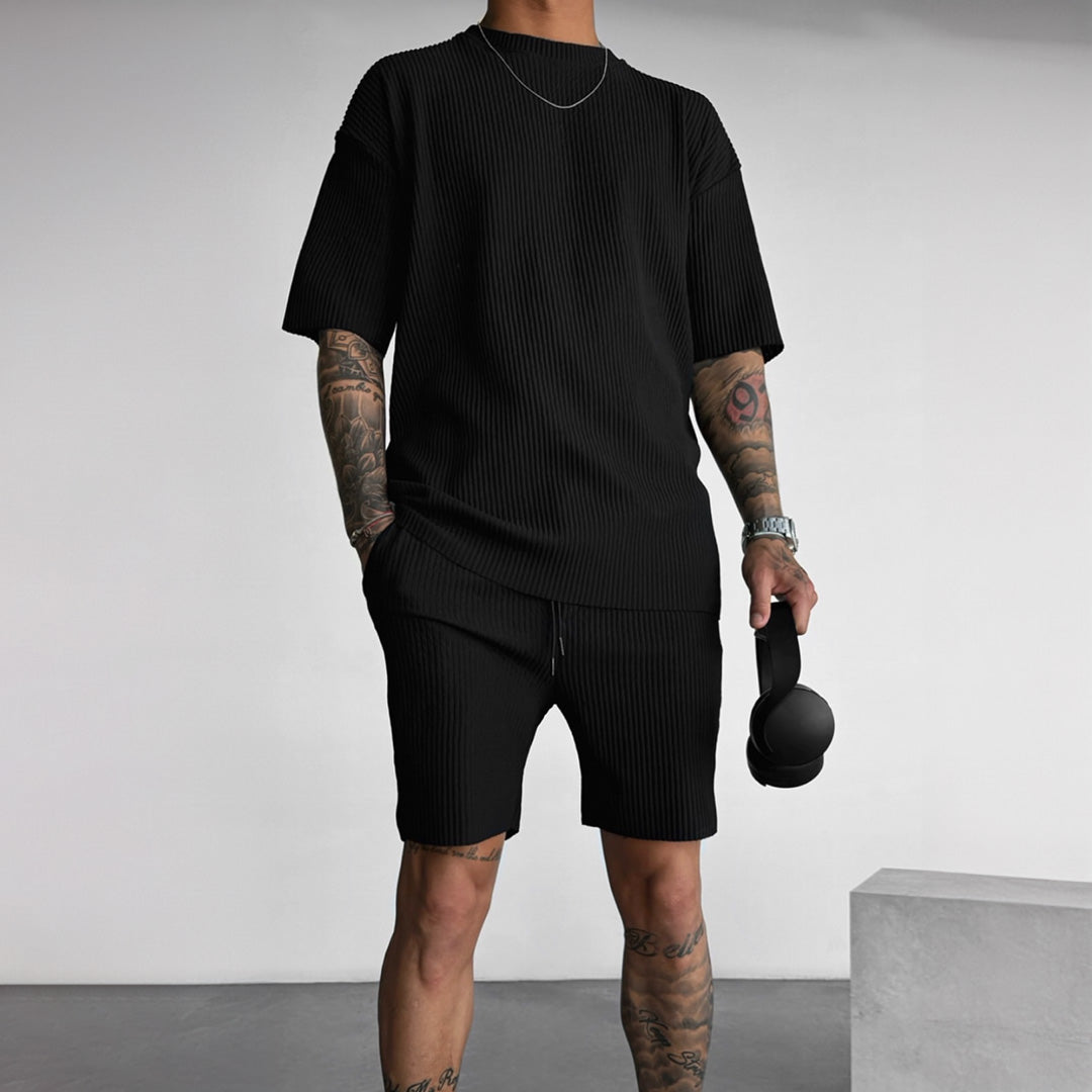 O Neck T-Shirt & Short Set - Black