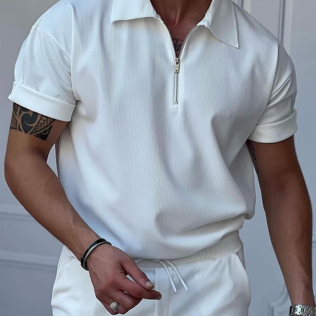 Zipper Shirt & Trouser Set - White