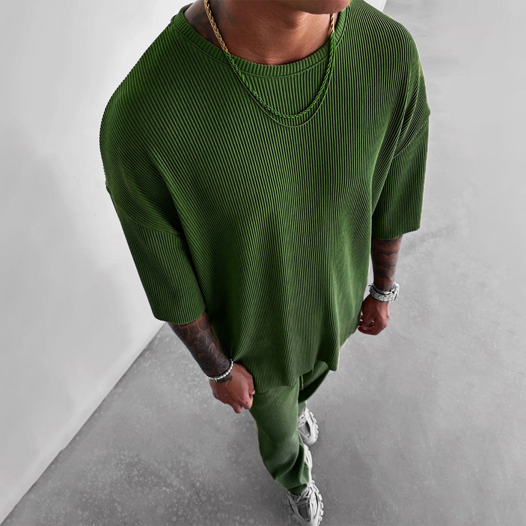 O Neck T-Shirt & Trouser Set - Army Green