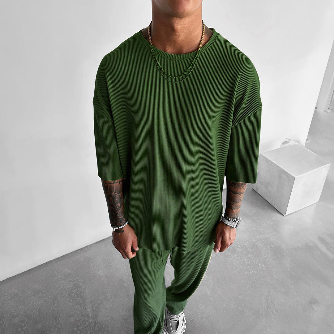 O Neck T-Shirt & Trouser Set - Army Green