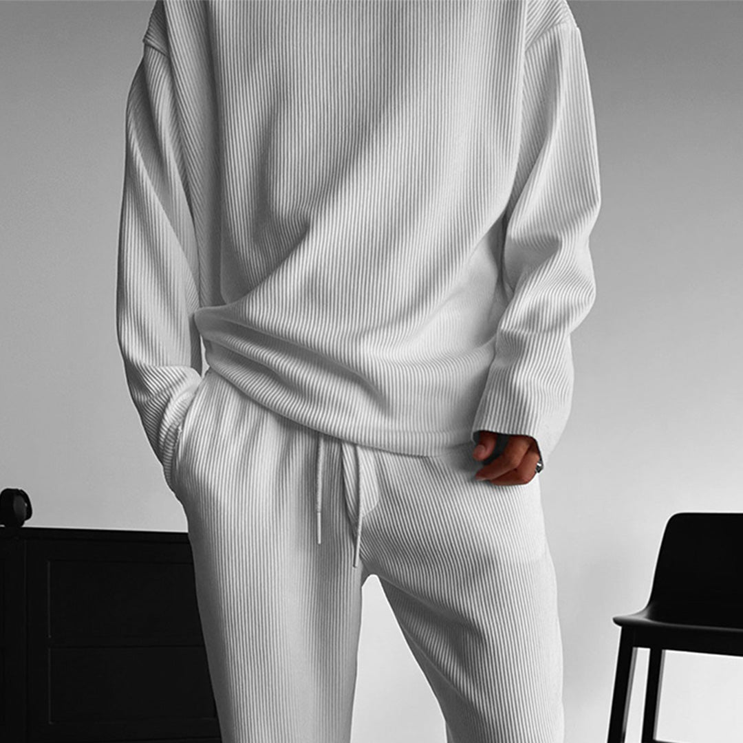 RIBBED FULL SLEEVES T-SHIRT - WHITE