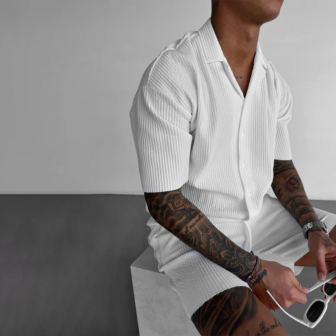 Collar Shirt & Short Set - White