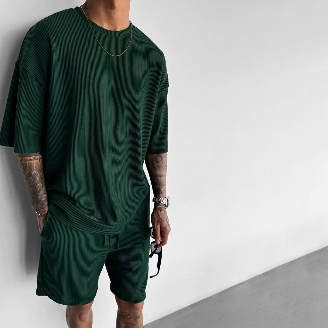 O Neck T-Shirt & Short Set - Green