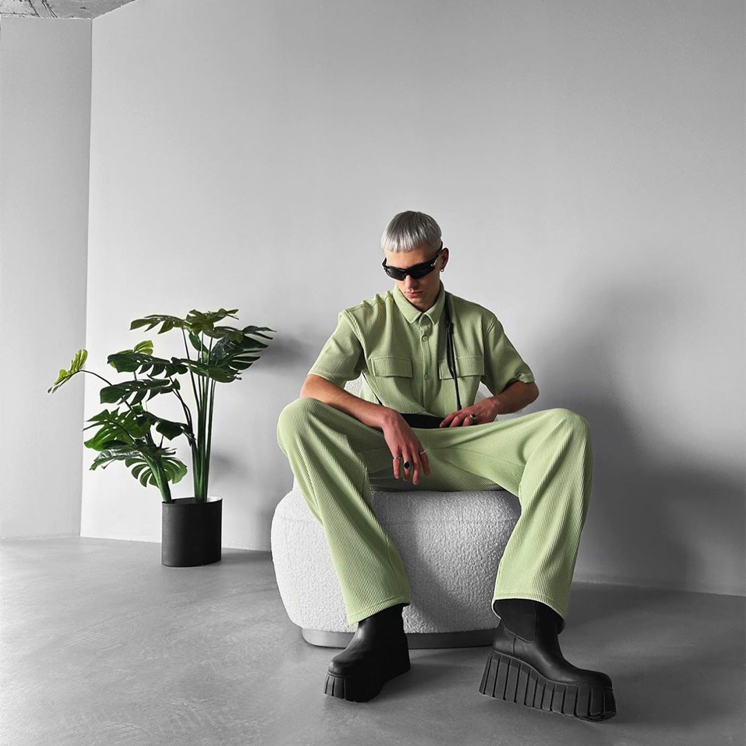 Double Pocket Shirt & Trouser Set - Tea Green