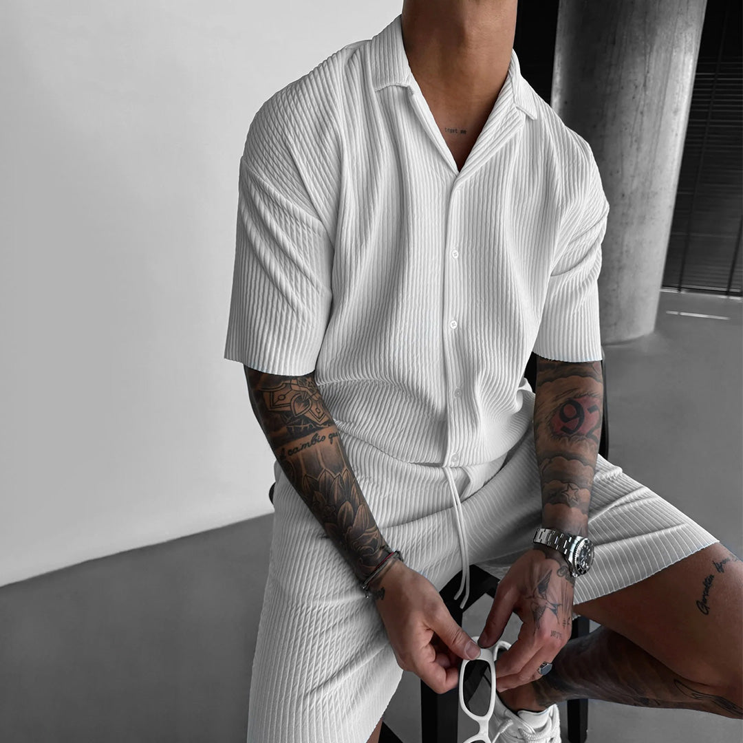 Collar Shirt & Short Set - White