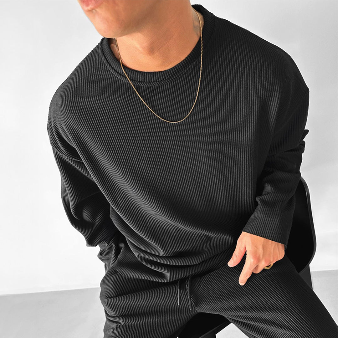 RIBBED FULL SLEEVES T-SHIRT - BLACK