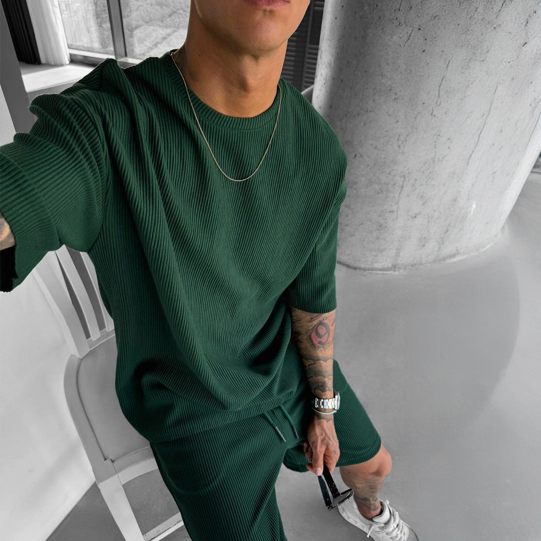 O Neck T-Shirt & Short Set - Green