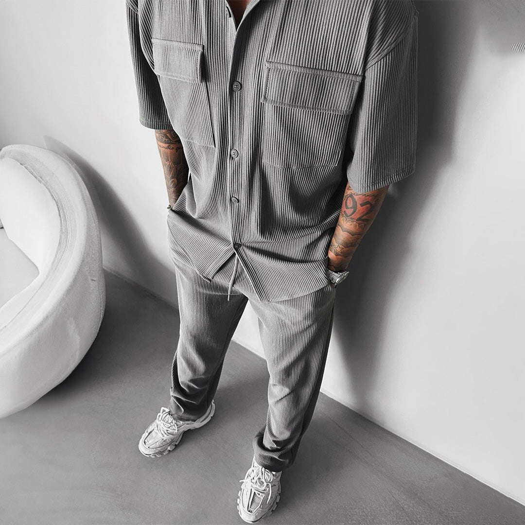 Double Pocket Shirt & Trouser Set - Gray