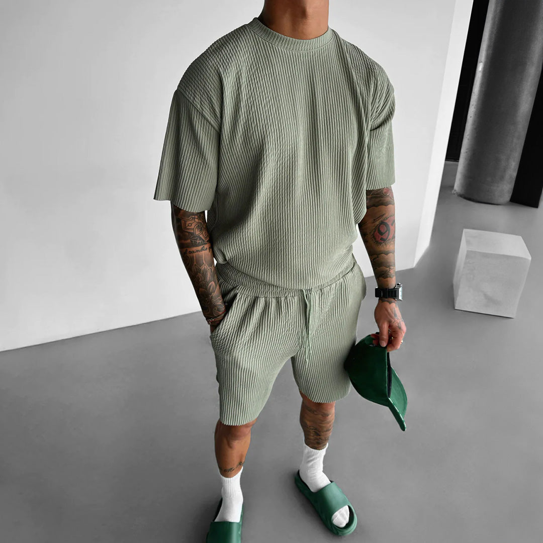 O Neck T-Shirt & Short Set - Tea green