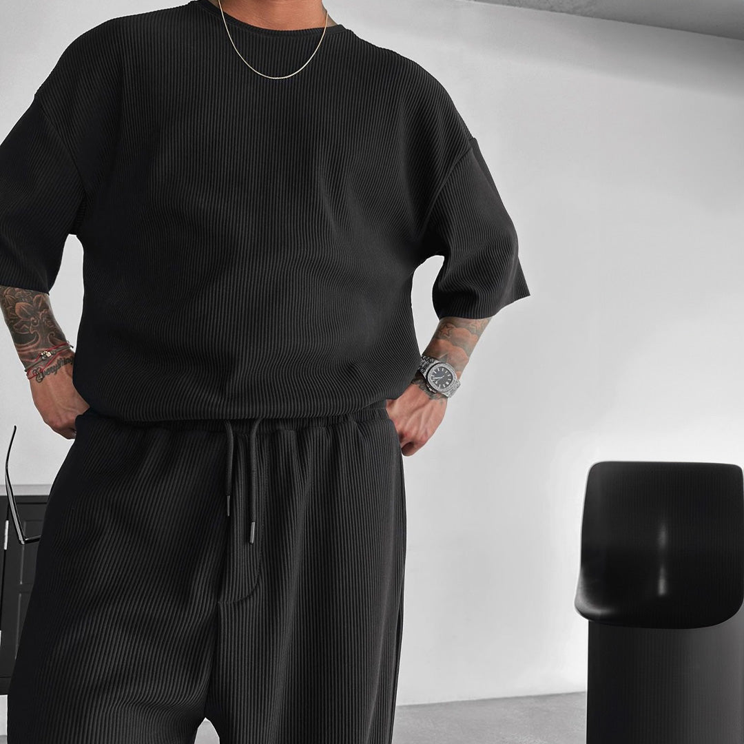 RIBBED T-SHIRT - BLACK