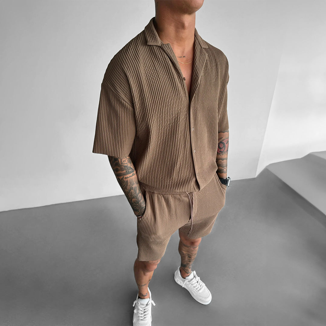 Collar Shirt & Short Set - Brown