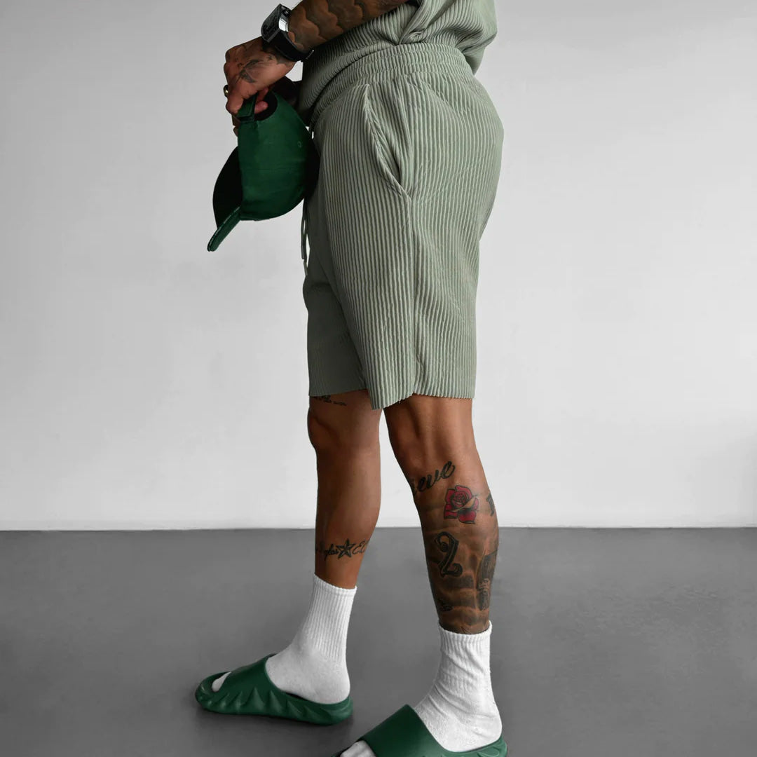 O Neck T-Shirt & Short Set - Tea green