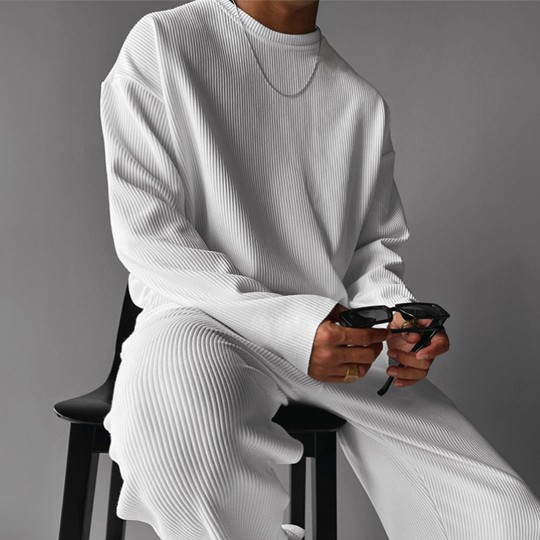 RIBBED FULL SLEEVES T-SHIRT - WHITE