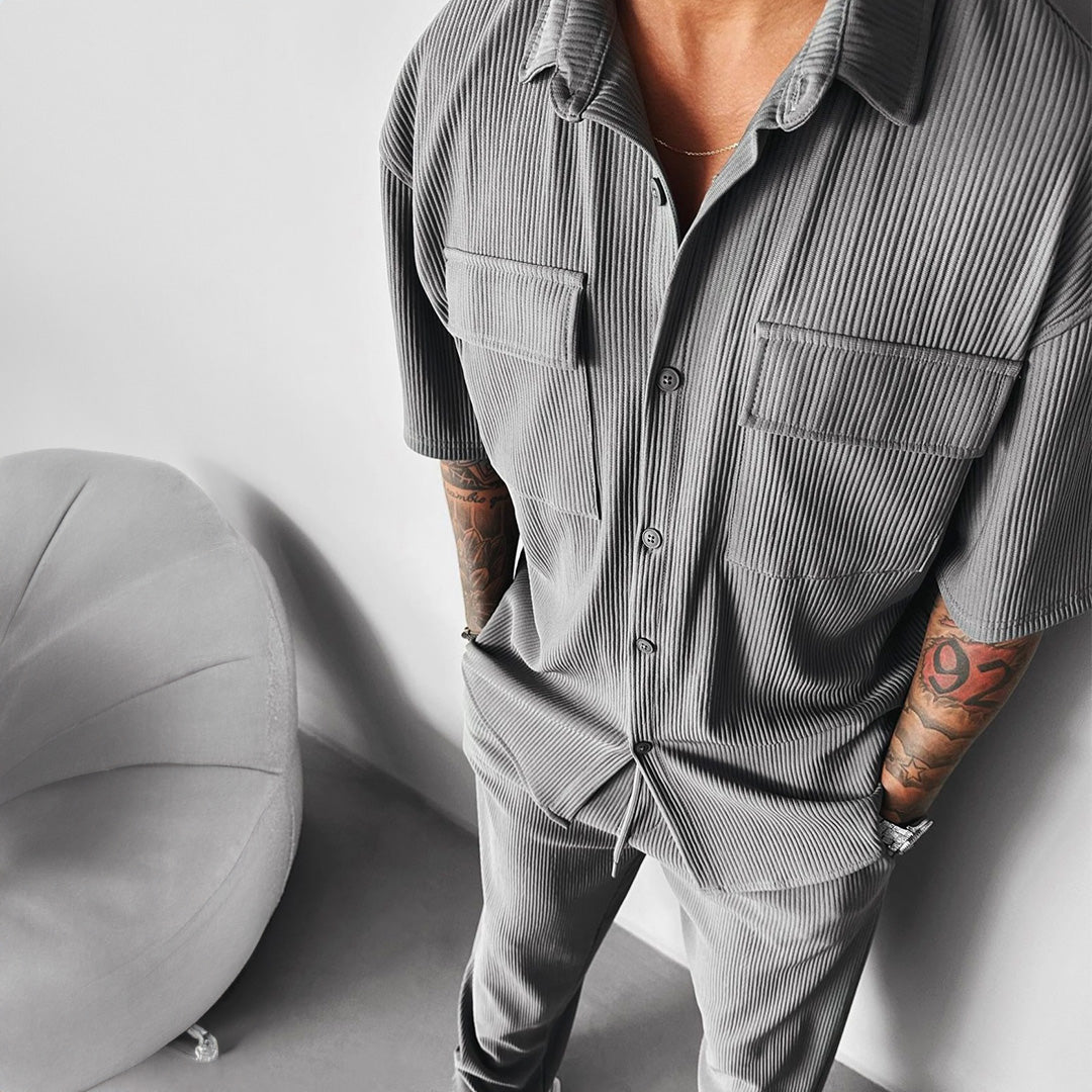 Double Pocket Shirt & Trouser Set - Gray