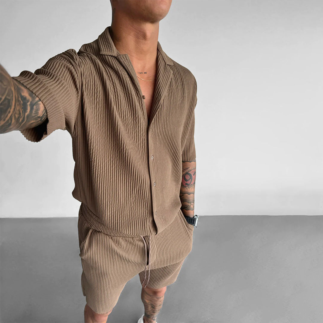Collar Shirt & Short Set - Brown