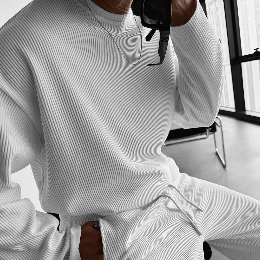 RIBBED FULL SLEEVES T-SHIRT - WHITE
