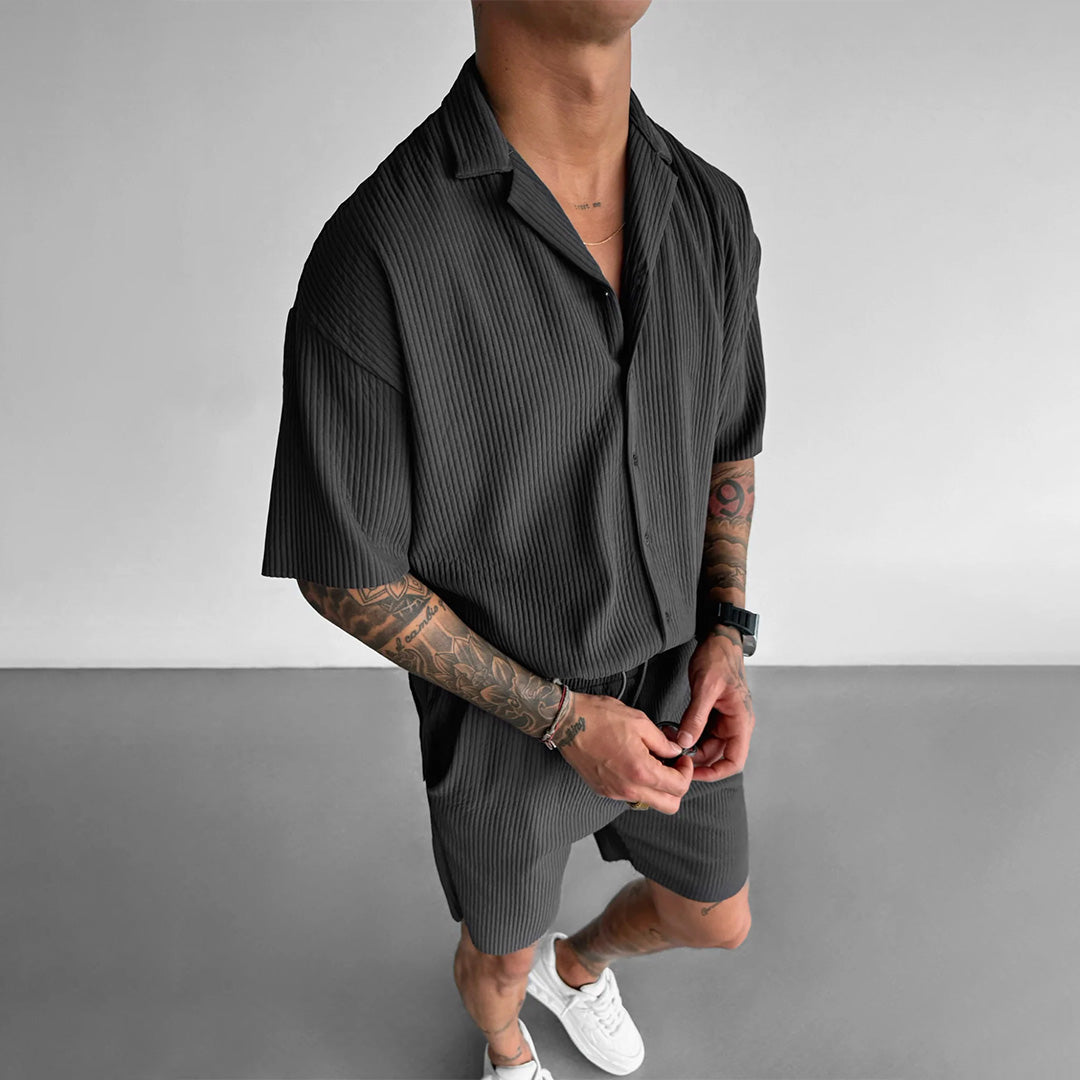 Collar Shirt & Short Set - Anthracite