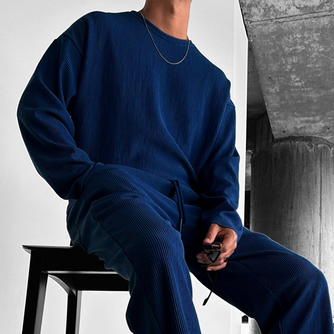RIBBED FULL SLEEVES T-SHIRT - NAVY