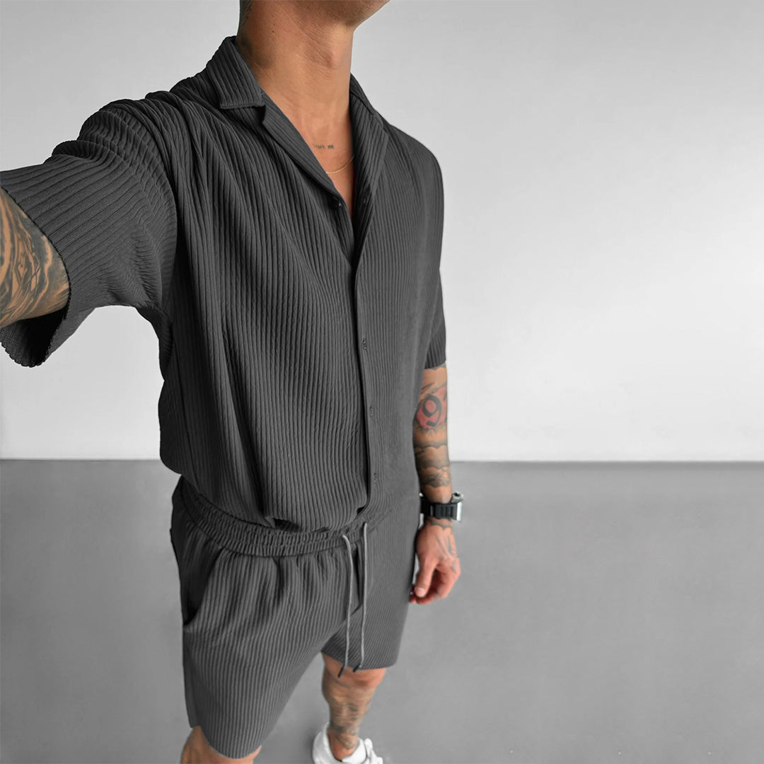 Collar Shirt & Short Set - Anthracite