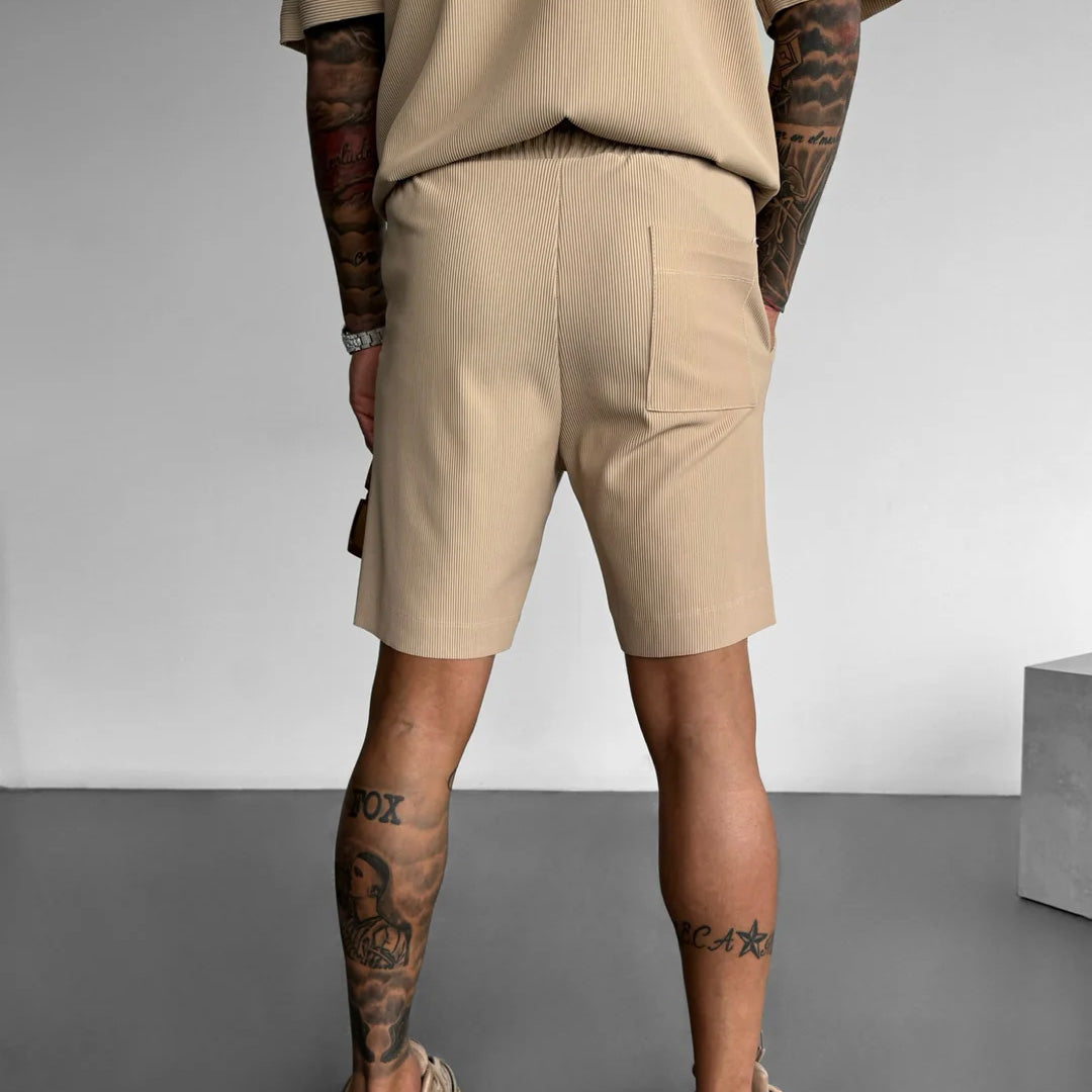 TEXTURED SEAM SHORTS - TAN