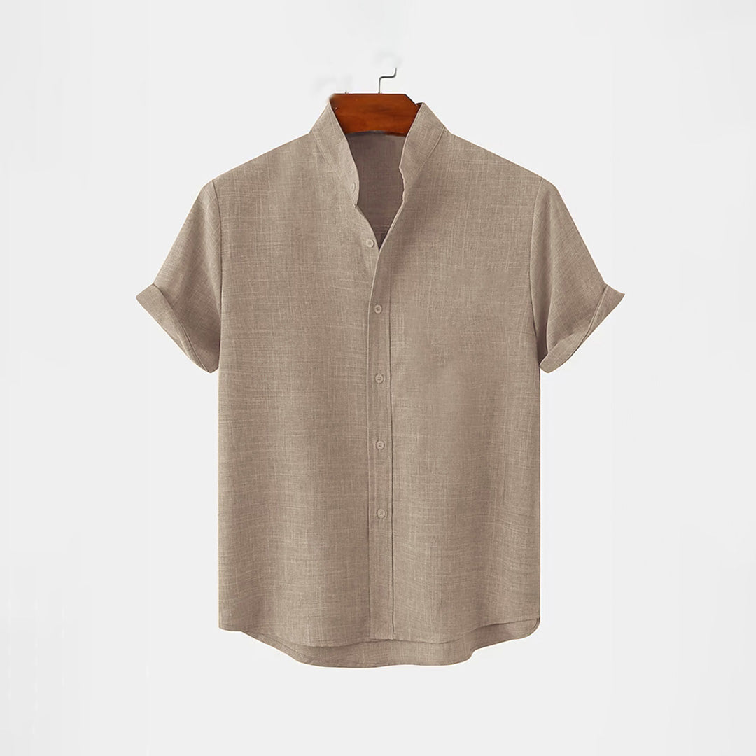 BAN COLLAR LINEN SHIRT - BEIGE