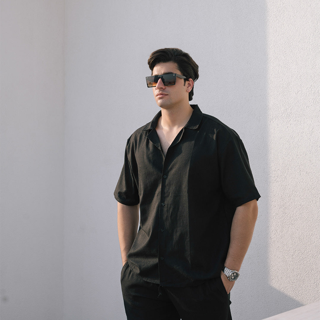 BOWLING LINEN SHIRT - BLACK