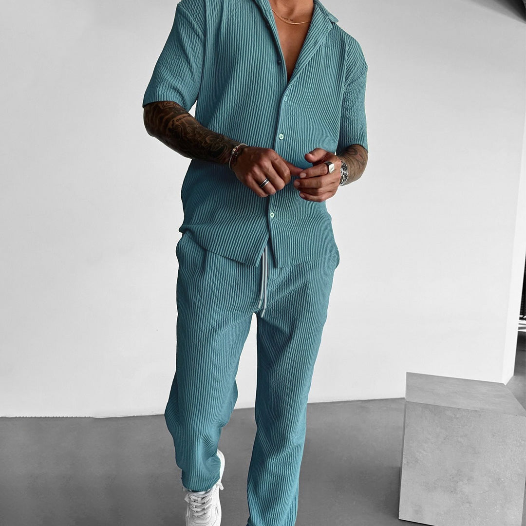 Oversize Collar Shirt & Trouser Set - Coronet Blue