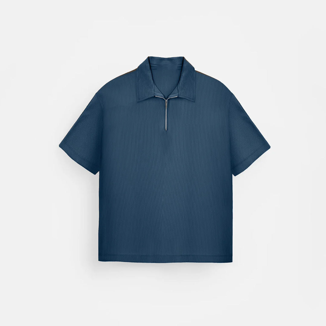 TEXTURED ZIPPER POLO T-SHIRT - RAIN FOREST