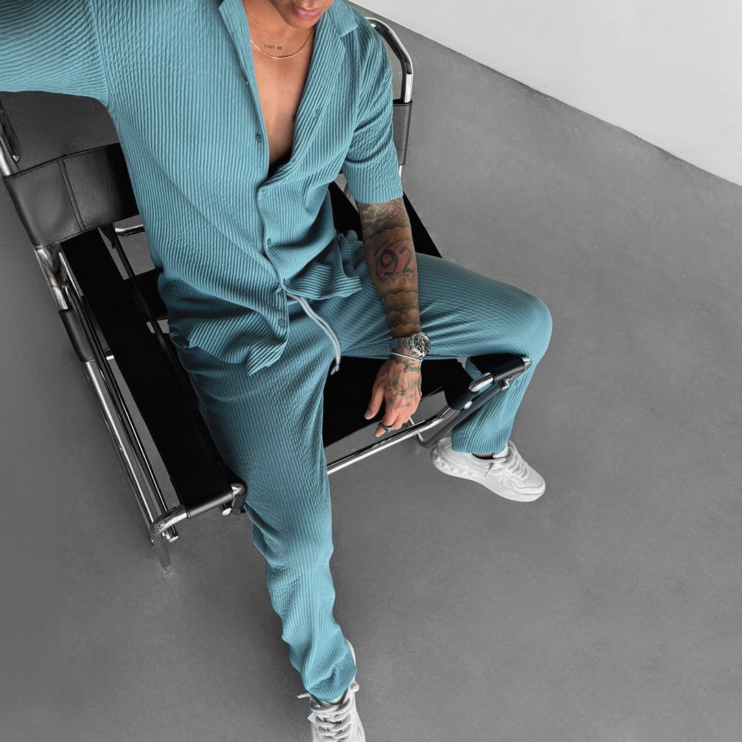 Oversize Collar Shirt & Trouser Set - Coronet Blue