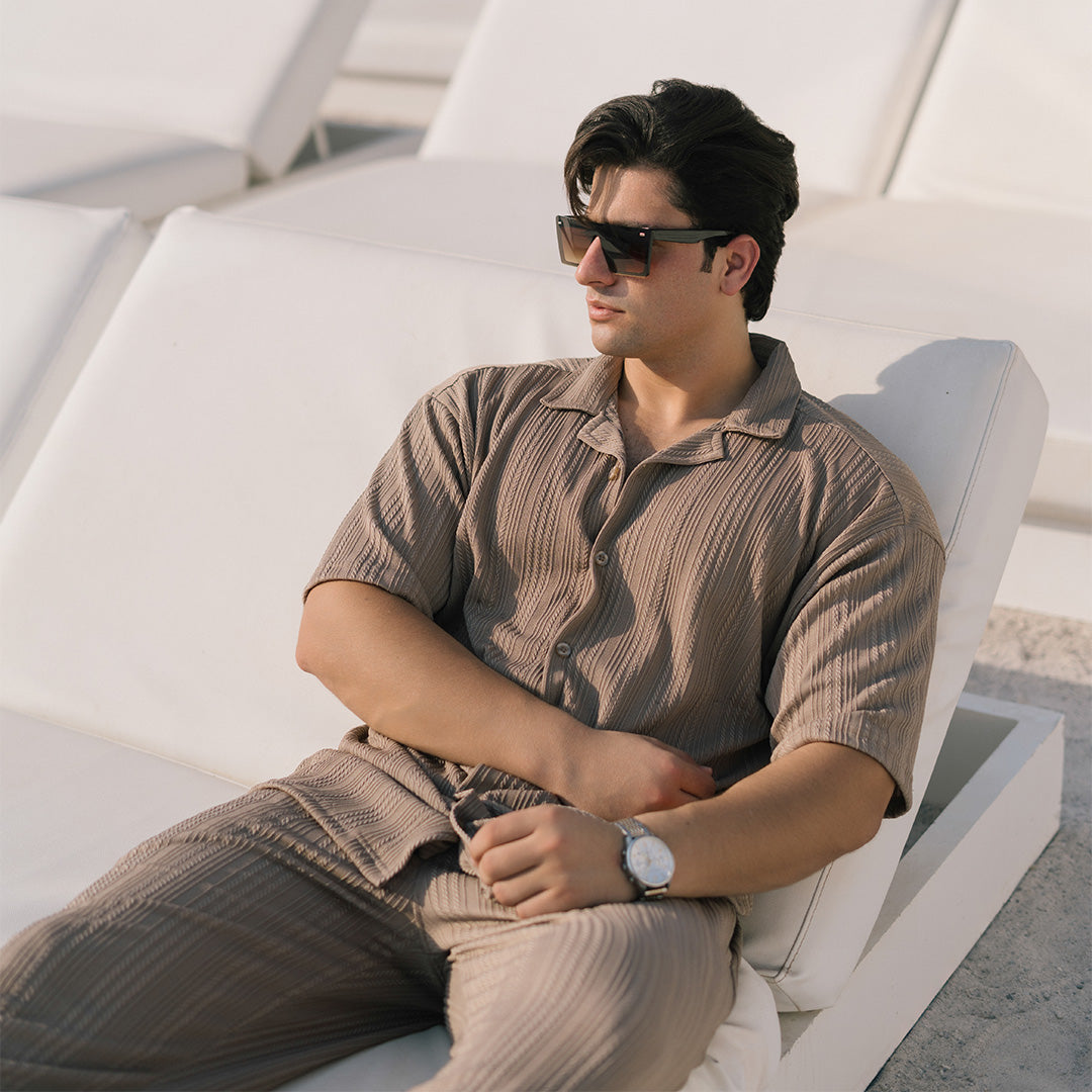 Structured Shirt & Trouser Set - Brown