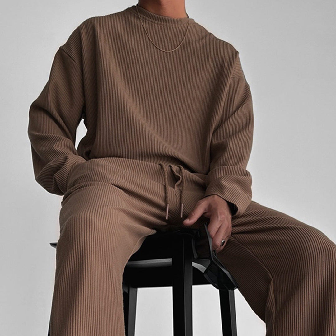 RIBBED FULL SLEEVES T-SHIRT - BROWN
