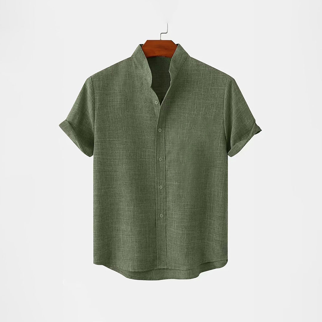 BAN COLLAR LINEN SHIRT - GREEN
