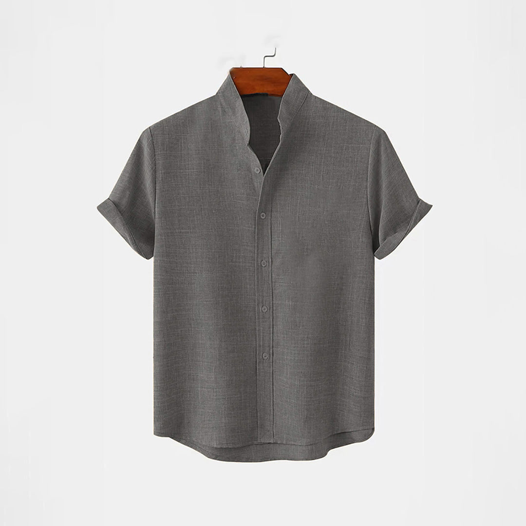 BAN COLLAR LINEN SHIRT - GRAY
